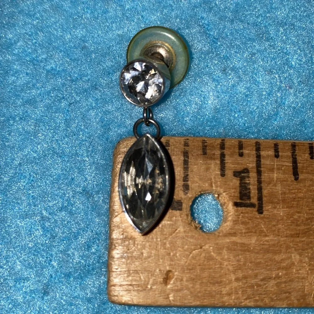 S MICHAEL DESIGN signed vintage stainless steel marquis cut crystal drop pierced